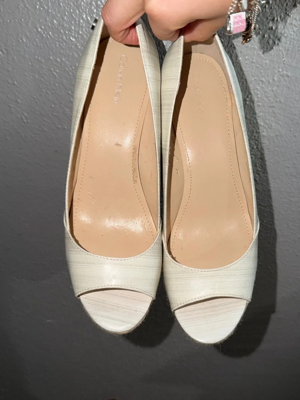 Calvin Klein Ivory Espadrille Peep-Toe Wedge